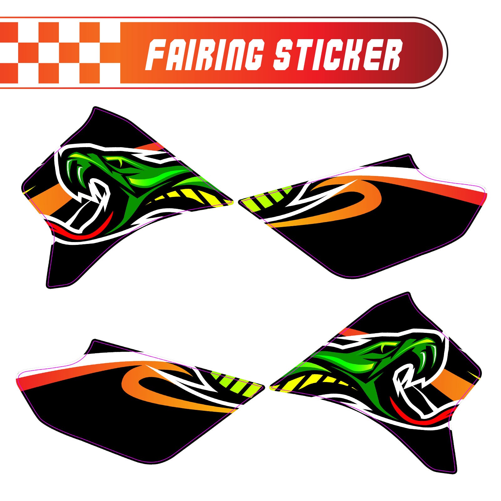 Graphic Kit Decals Fairing Sticker Custom Number For Razor MX350 MX400 - L002 Neon Serpent Skin - MC Motoparts