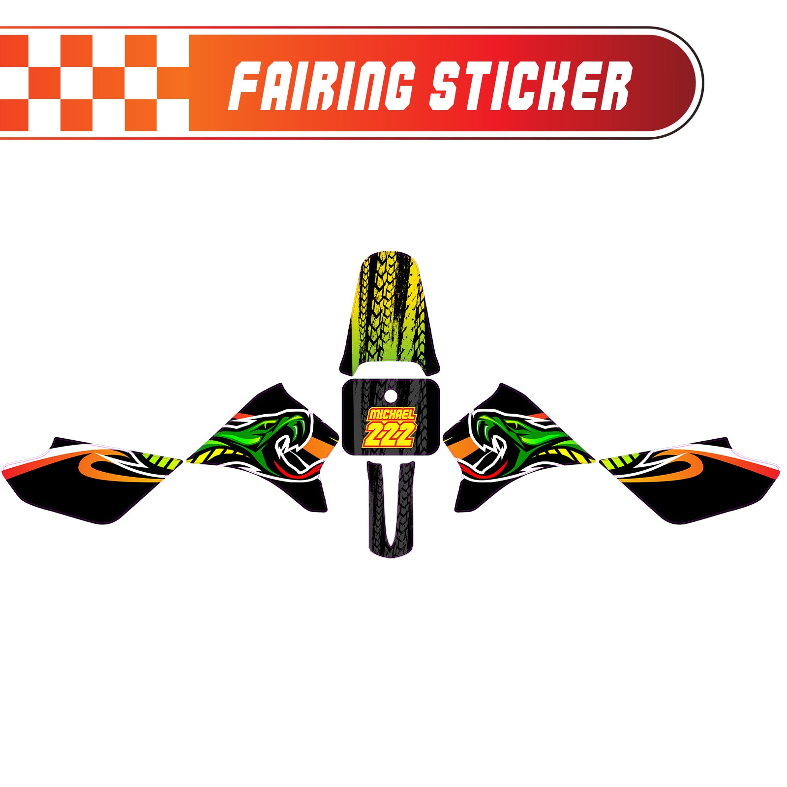Graphic Kit Decals Fairing Sticker Custom Number For Razor MX350 MX400 - L002 Neon Serpent Skin - MC Motoparts