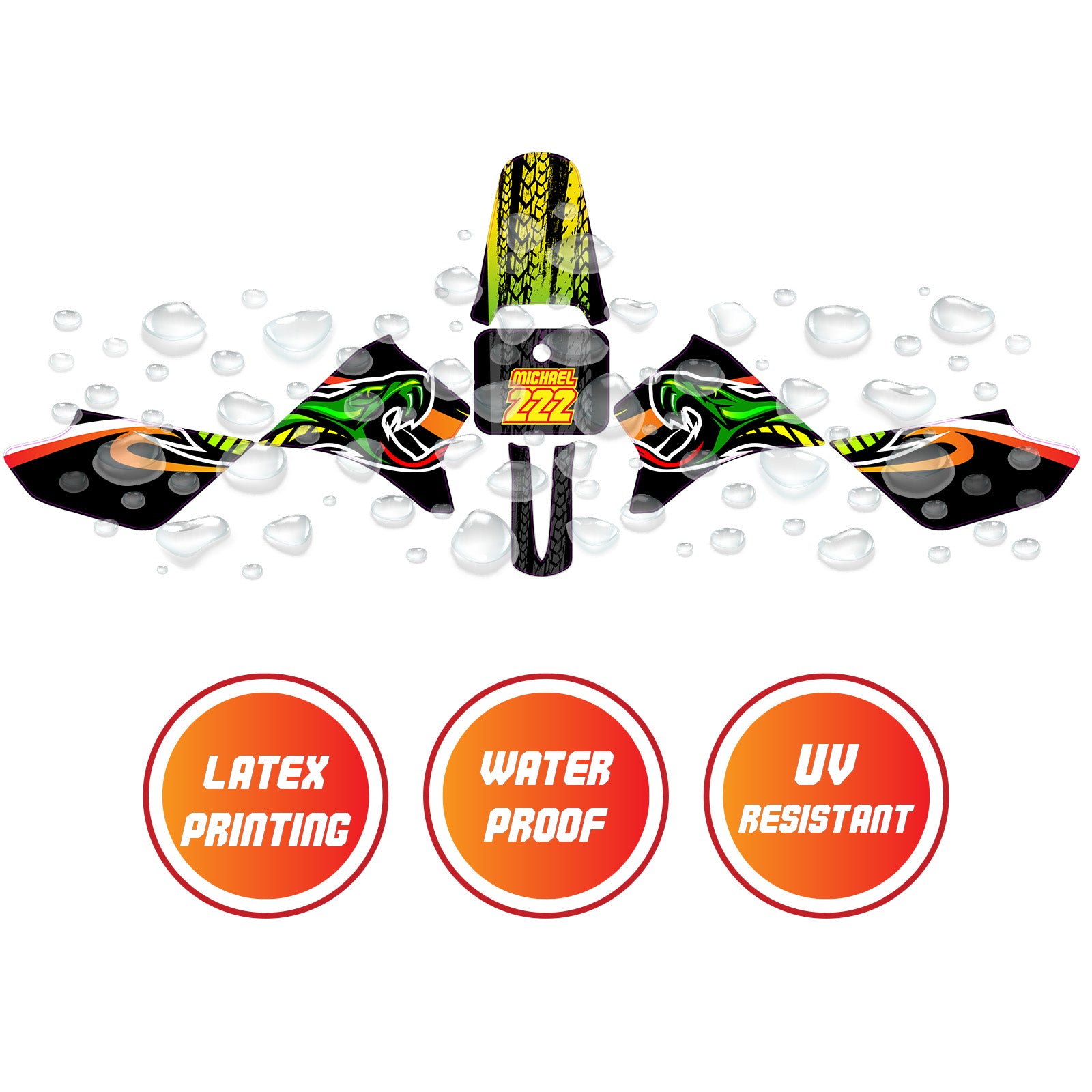 Graphic Kit Decals Fairing Sticker Custom Number For Razor MX350 MX400 - L002 Neon Serpent Skin - MC Motoparts