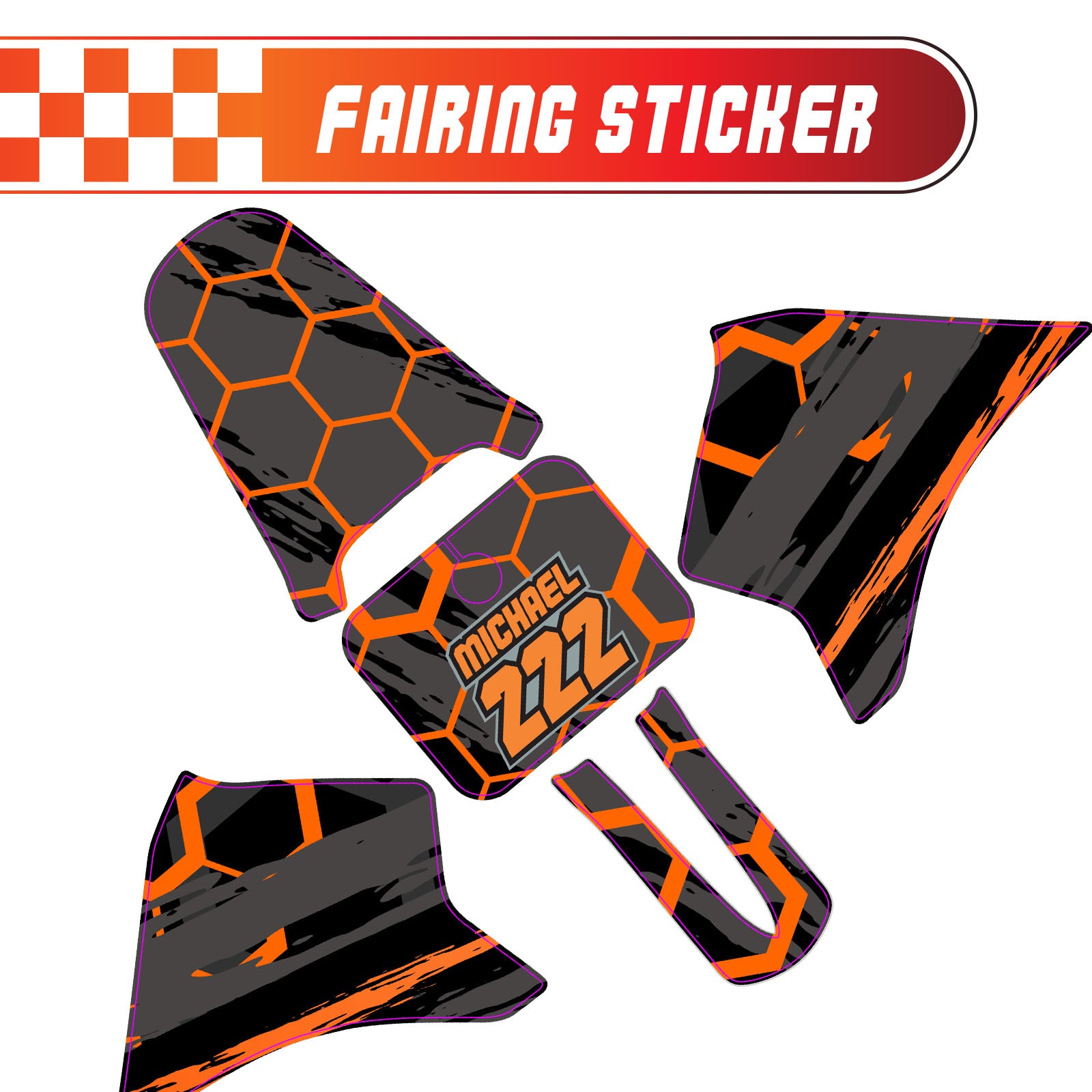 Graphic Kit Decals Fairing Sticker Custom Number For Razor MX350 MX400 - L003 Orange Hexagon - MC Motoparts