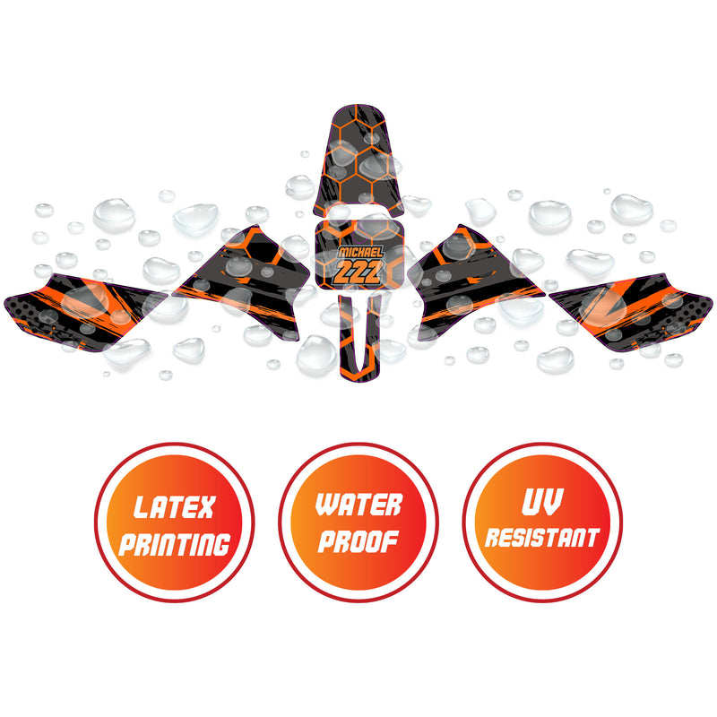 Graphic Kit Decals Fairing Sticker Custom Number For Razor MX350 MX400 - L003 Orange Hexagon - MC Motoparts