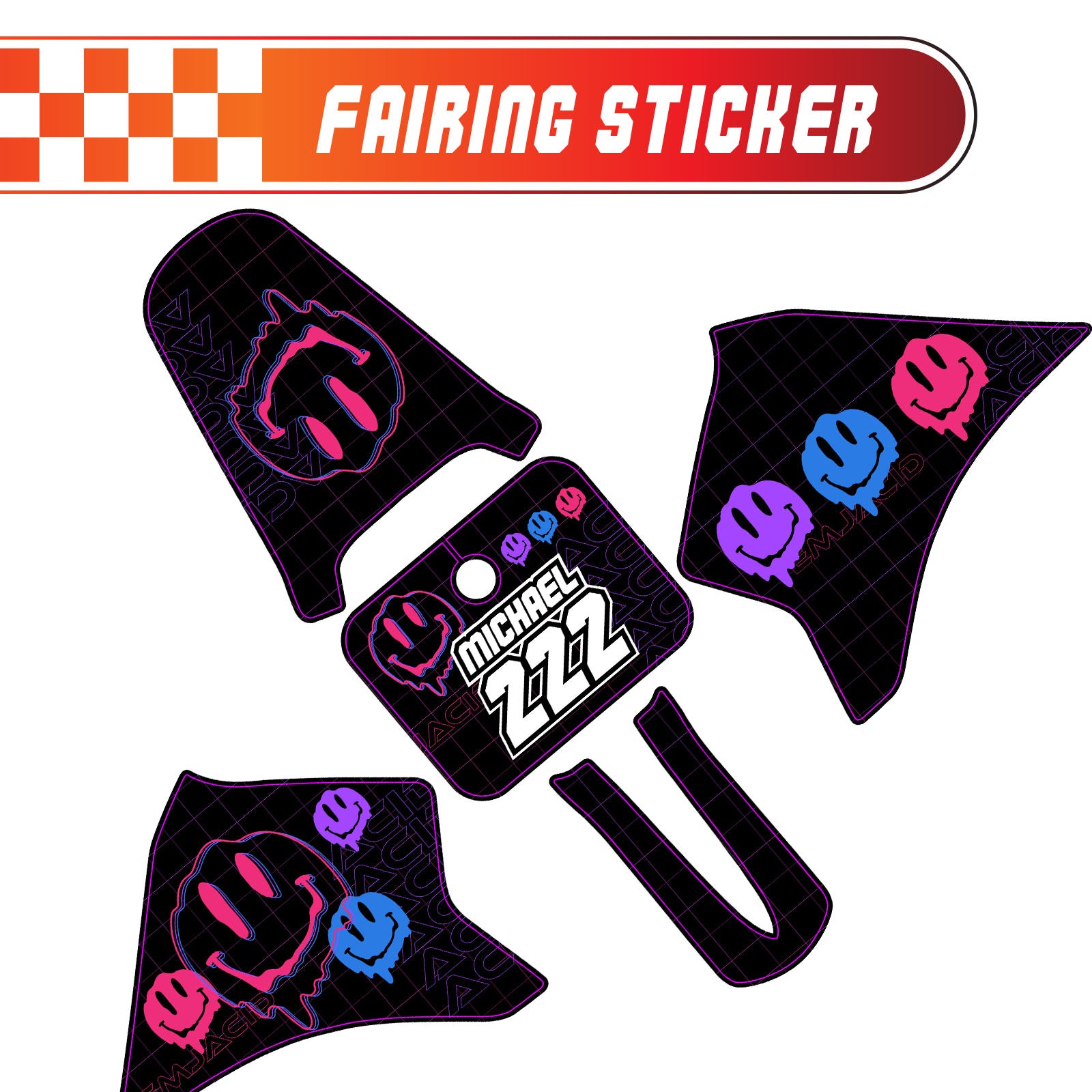 Graphic Kit Decals Fairing Sticker Custom Number For Razor MX350 MX400 - L004 Dissolve Smiley Face - MC Motoparts