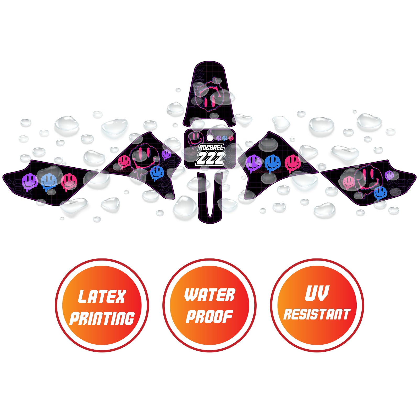 Graphic Kit Decals Fairing Sticker Custom Number For Razor MX350 MX400 - L004 Dissolve Smiley Face - MC Motoparts