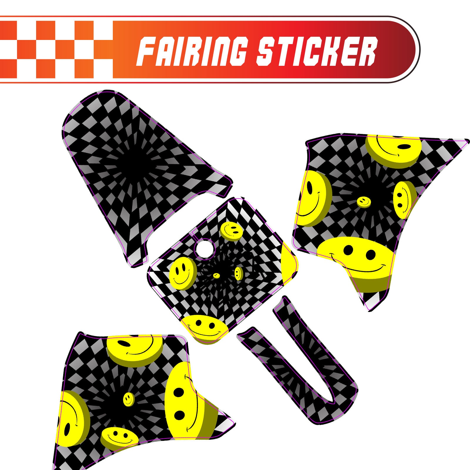 Graphic Kit Decals Fairing Sticker Custom Number For Razor MX350 MX400 - L005 3D Laughing Face - MC Motoparts