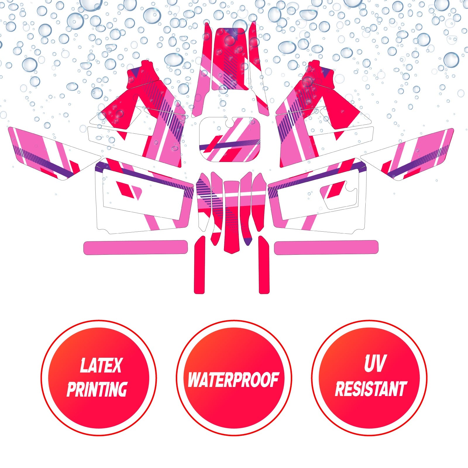 Graphic Kit Decals Fairing Sticker Custom Number For Razor MX350 MX400 (2021 or beyond) - LH003 Pink Red White Slash - MC Motoparts