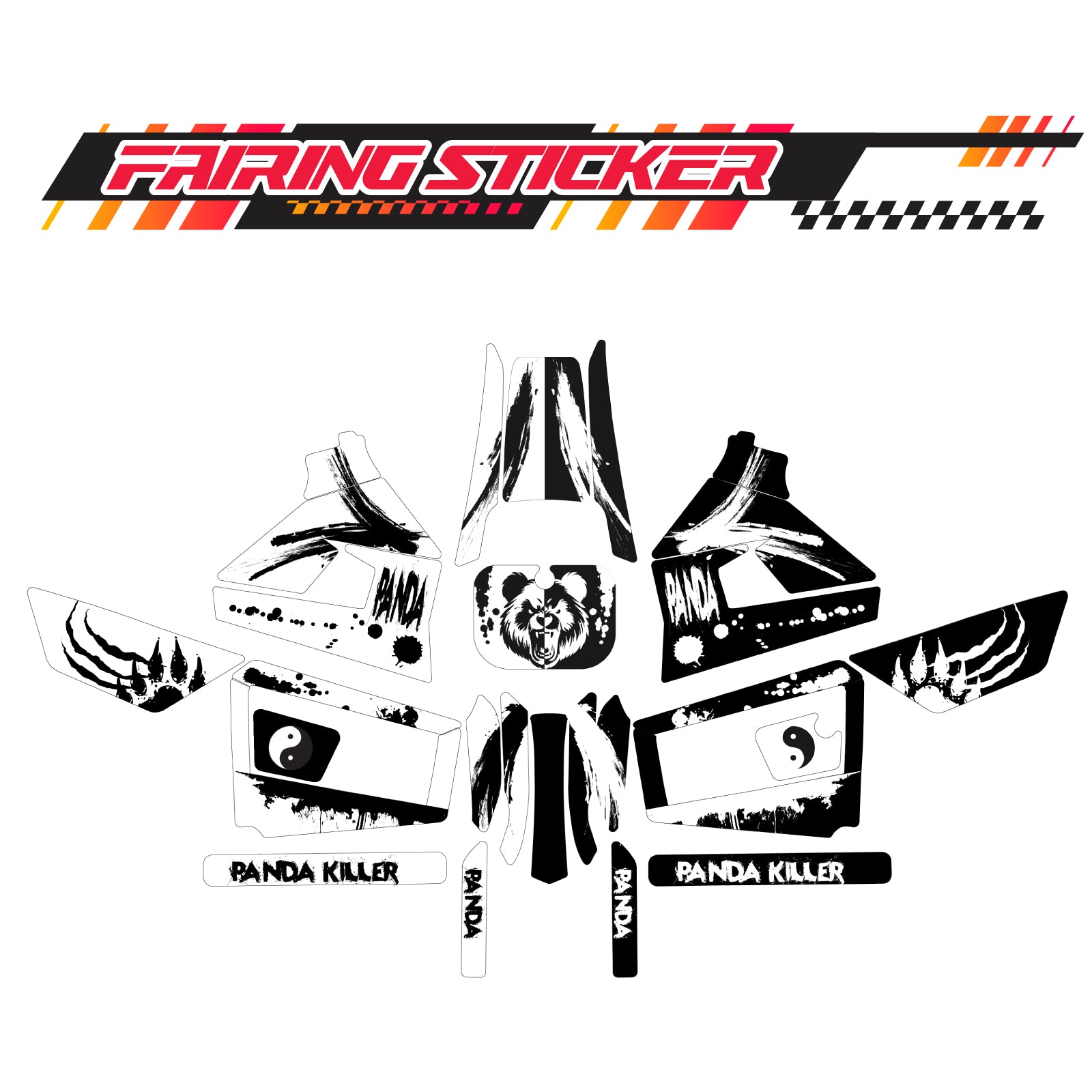 Graphic Kit Decals Fairing Sticker Custom Number For Razor MX350 MX400 (2021 or beyond) - LH006 Black White Panda - MC Motoparts