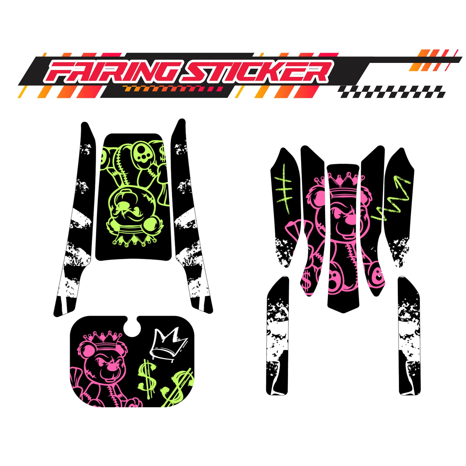 Graphic Kit Decals Fairing Sticker Custom Number For Razor MX350 MX400 (2021 or beyond) - LH007 Money Bear Graffiti - MC Motoparts