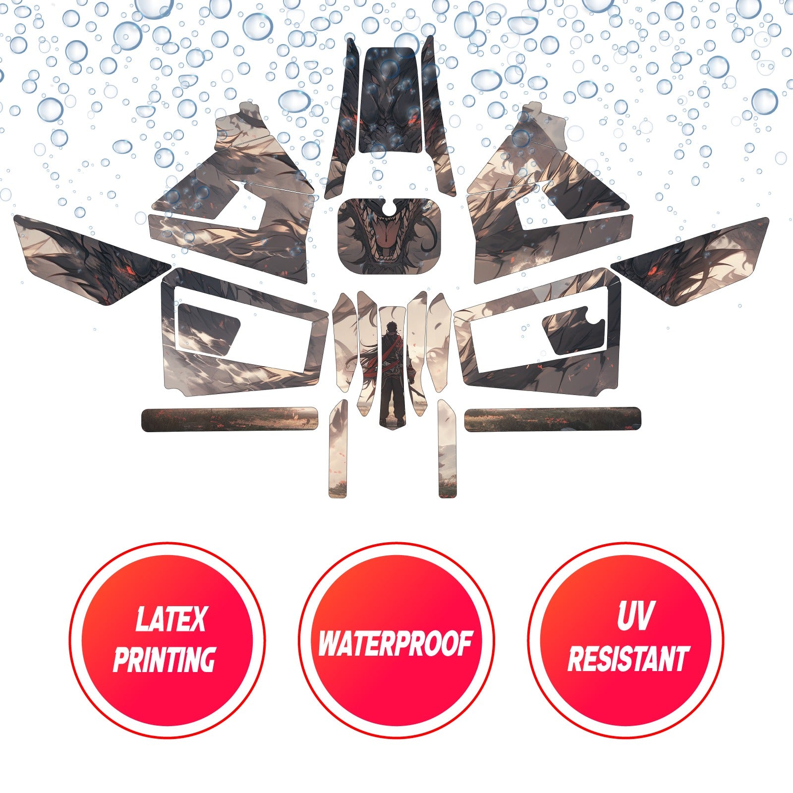 Graphic Kit Decals Fairing Sticker Custom Number For Razor MX350 MX400 (2021 or beyond) - LH017 Grey Dragon Man - MC Motoparts