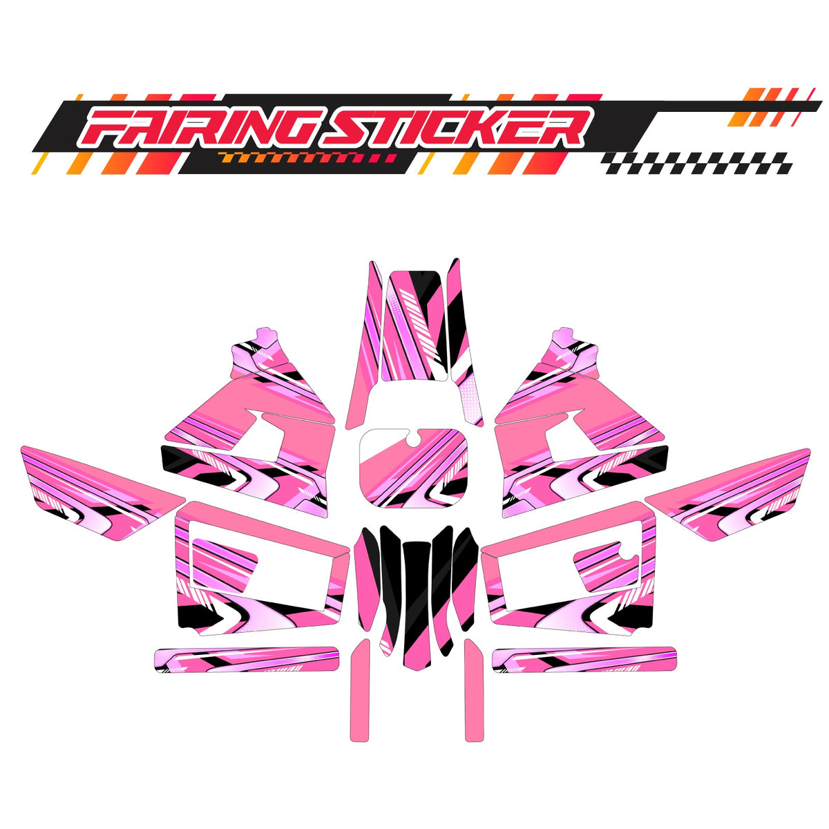 Pink and black dynamic lines graphic kit decals for Razor MX350 MX400 fairings, custom number stickers from StickerBao.