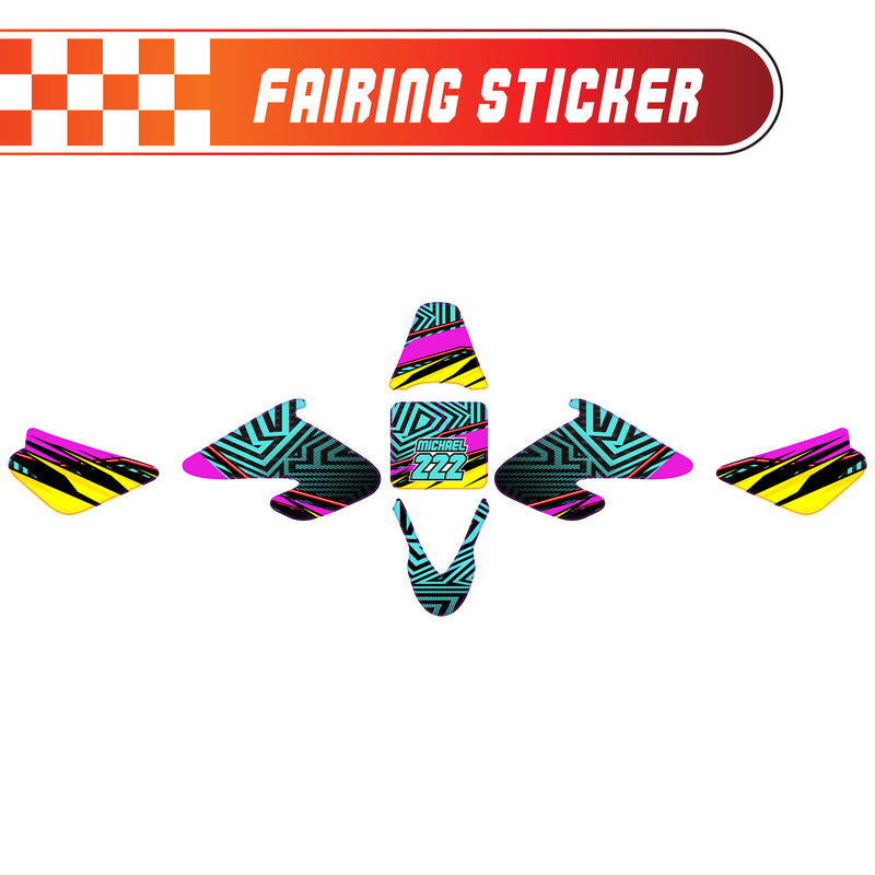 Graphic Kit Decals Fairing Sticker Custom Number For Razor MX500 MX650 - C001 Neon Geometrics - MC Motoparts