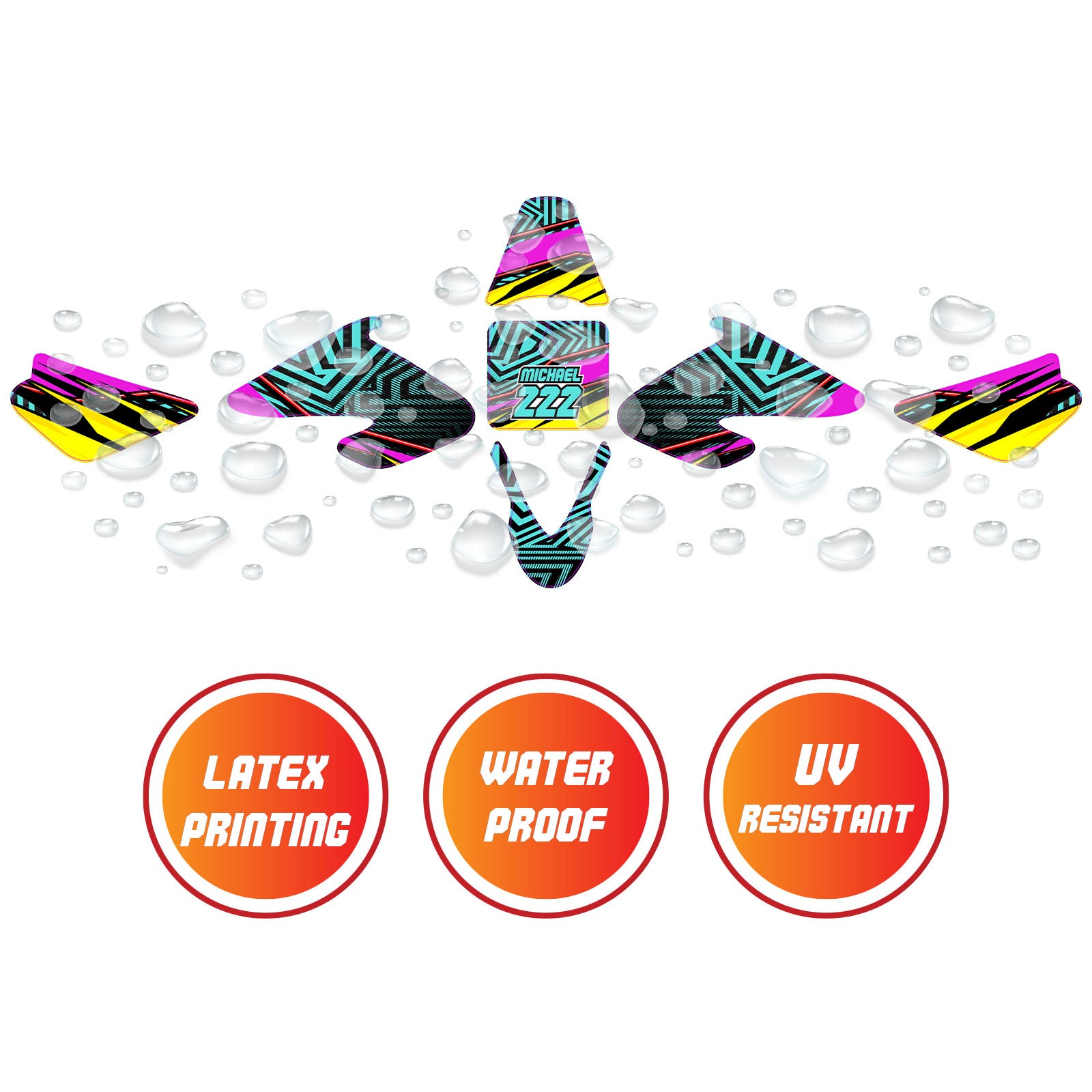 Graphic Kit Decals Fairing Sticker Custom Number For Razor MX500 MX650 - C001 Neon Geometrics - MC Motoparts