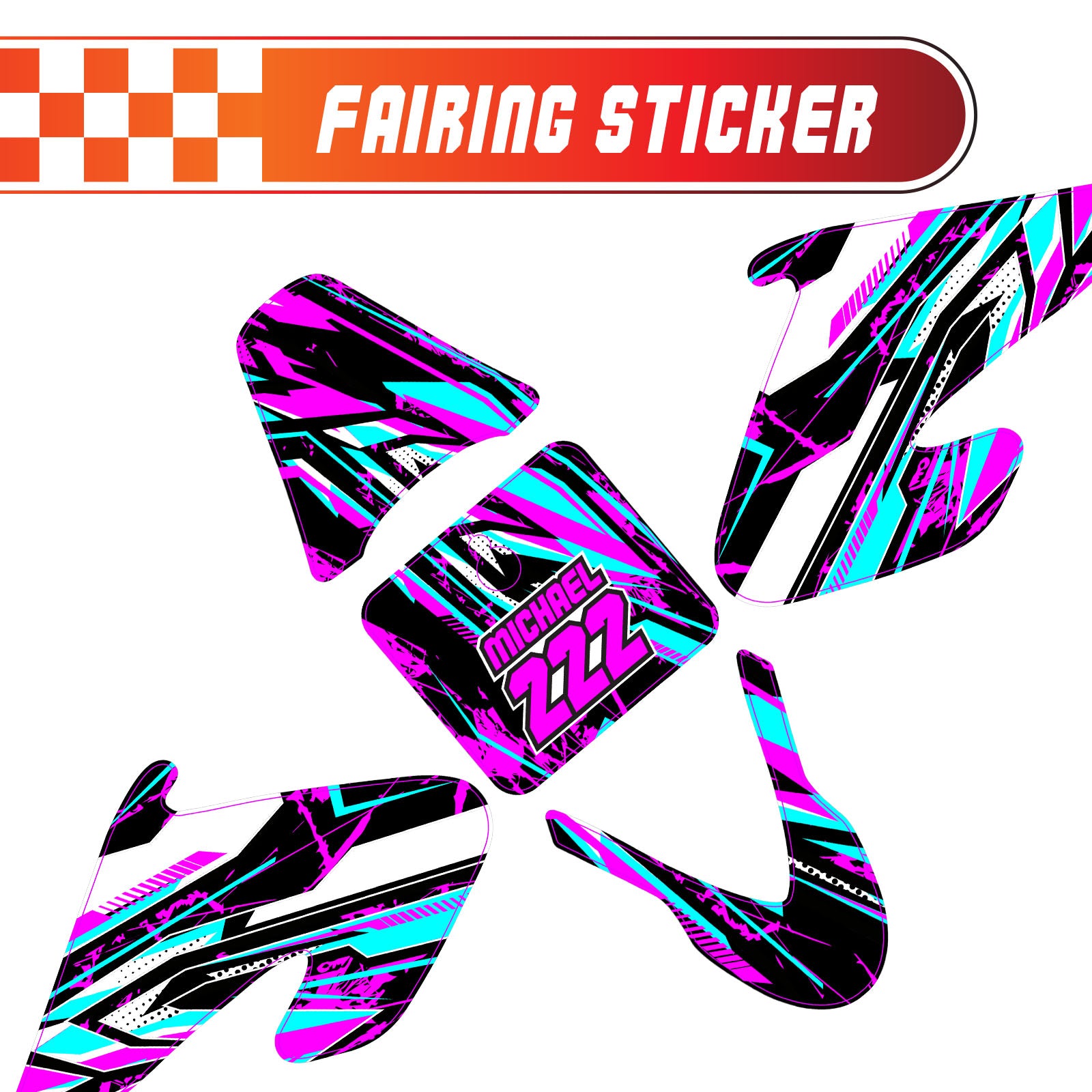 Graphic Kit Decals Fairing Sticker Custom Number For Razor MX500 MX650 - C003 Purple Geometric Burst - MC Motoparts