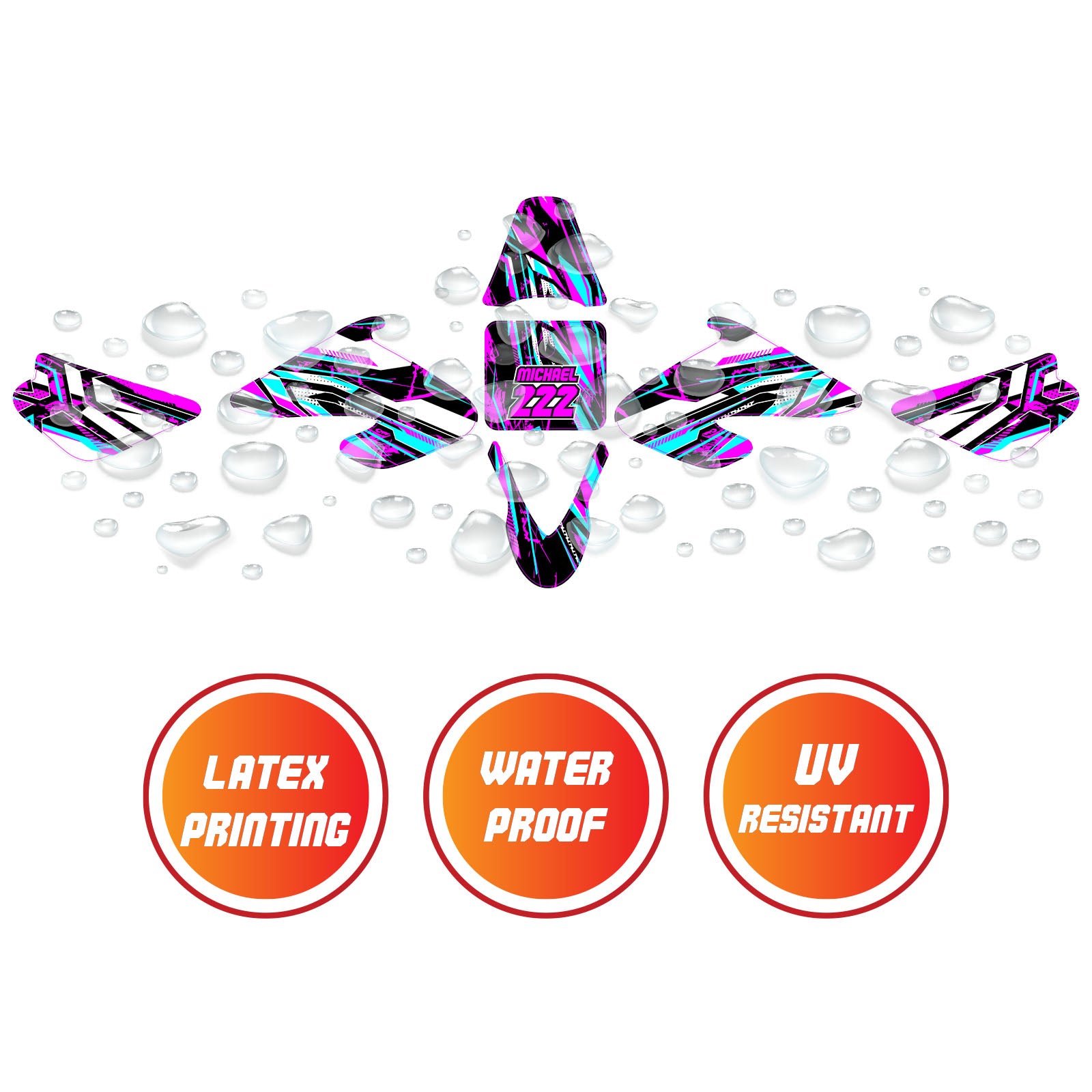 Graphic Kit Decals Fairing Sticker Custom Number For Razor MX500 MX650 - C003 Purple Geometric Burst - MC Motoparts