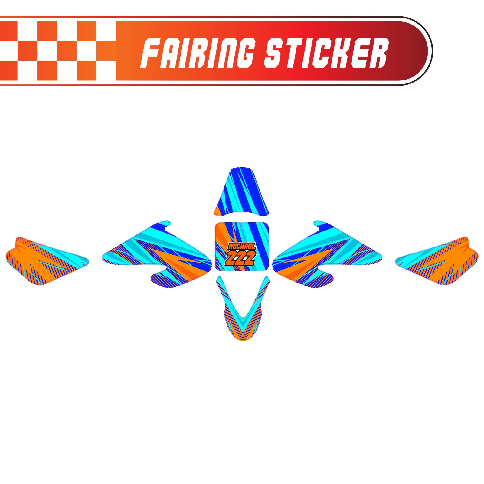 Graphic Kit Decals Fairing Sticker Custom Number For Razor MX500 MX650 - C004 Diagonal Stripes Burst - MC Motoparts