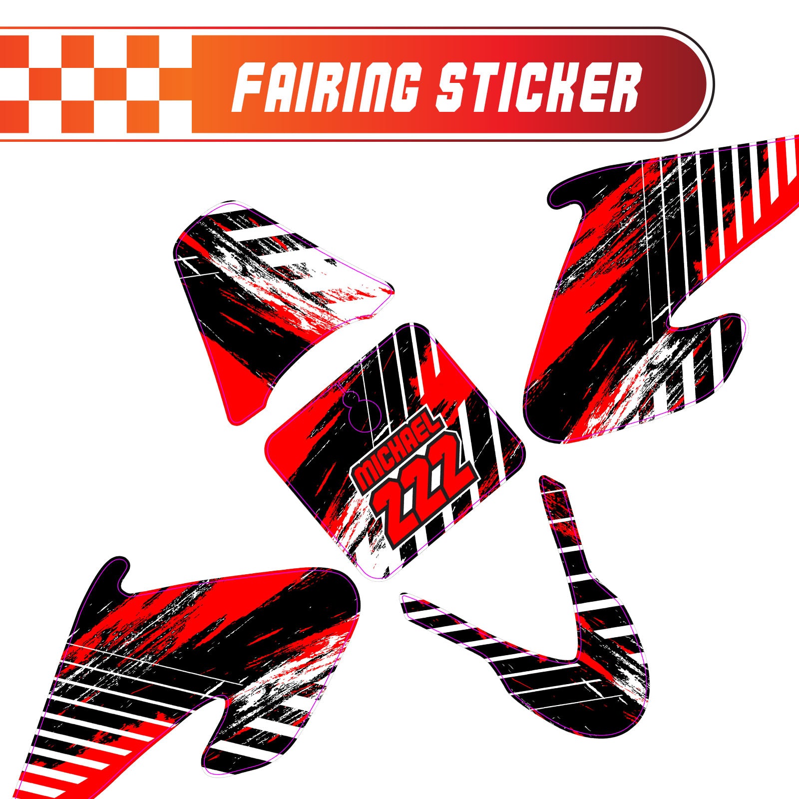 Graphic Kit Decals Fairing Sticker Custom Number For Razor MX500 MX650 - C005 Red Vibrant Brushstrokes - MC Motoparts