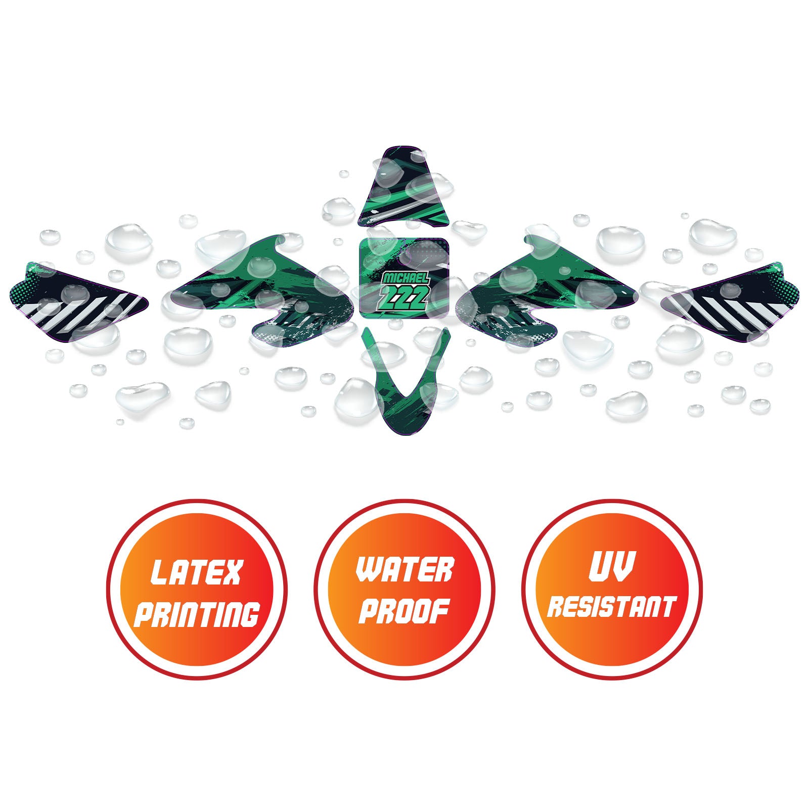 Graphic Kit Decals Fairing Sticker Custom Number For Razor MX500 MX650 - C010 Green Jewel-Toned Terrain - MC Motoparts