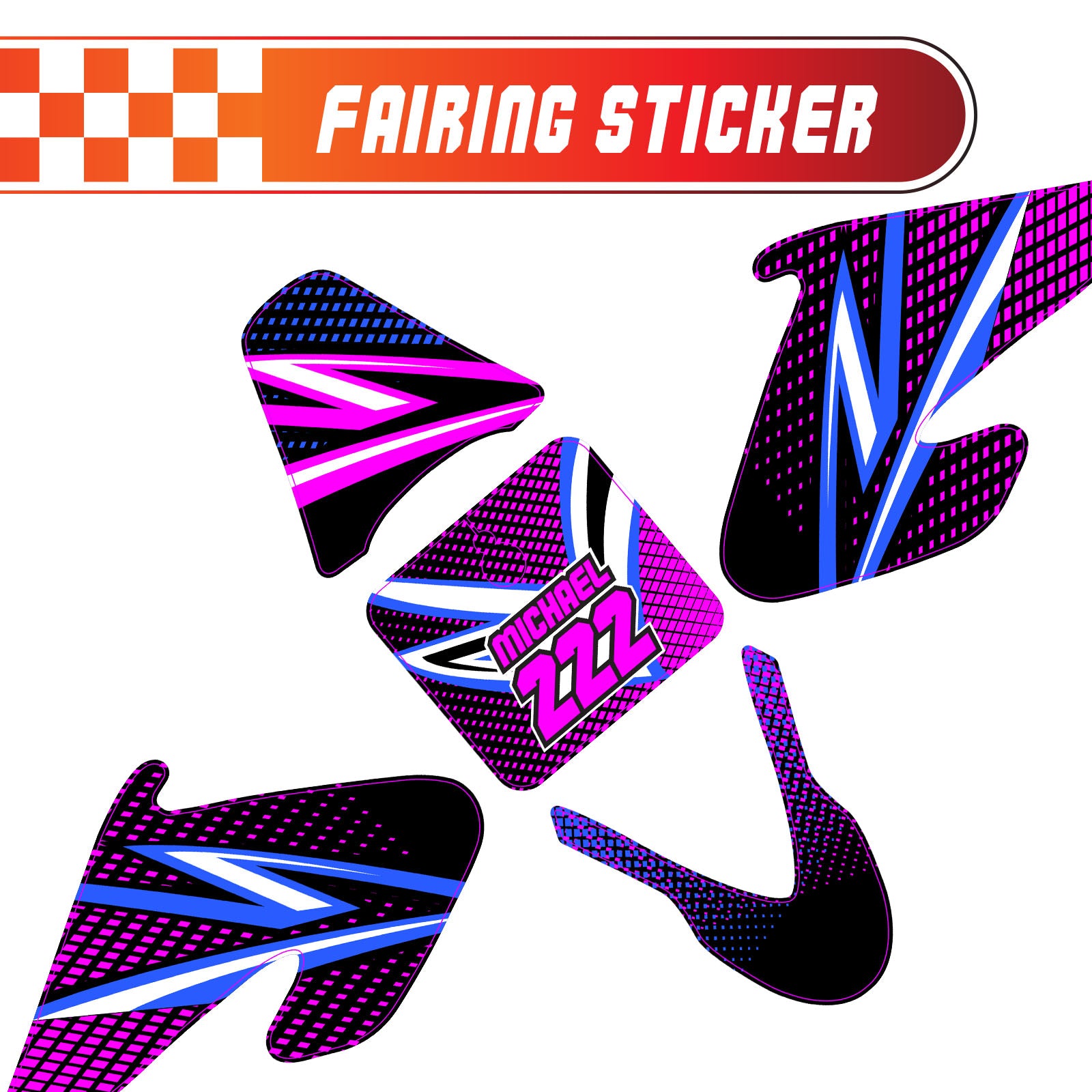 Graphic Kit Decals Fairing Sticker Custom Number For Razor MX500 MX650 - C011 Neon Prism - MC Motoparts