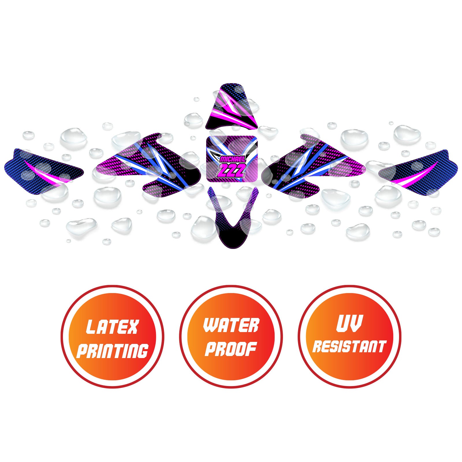 Graphic Kit Decals Fairing Sticker Custom Number For Razor MX500 MX650 - C011 Neon Prism - MC Motoparts