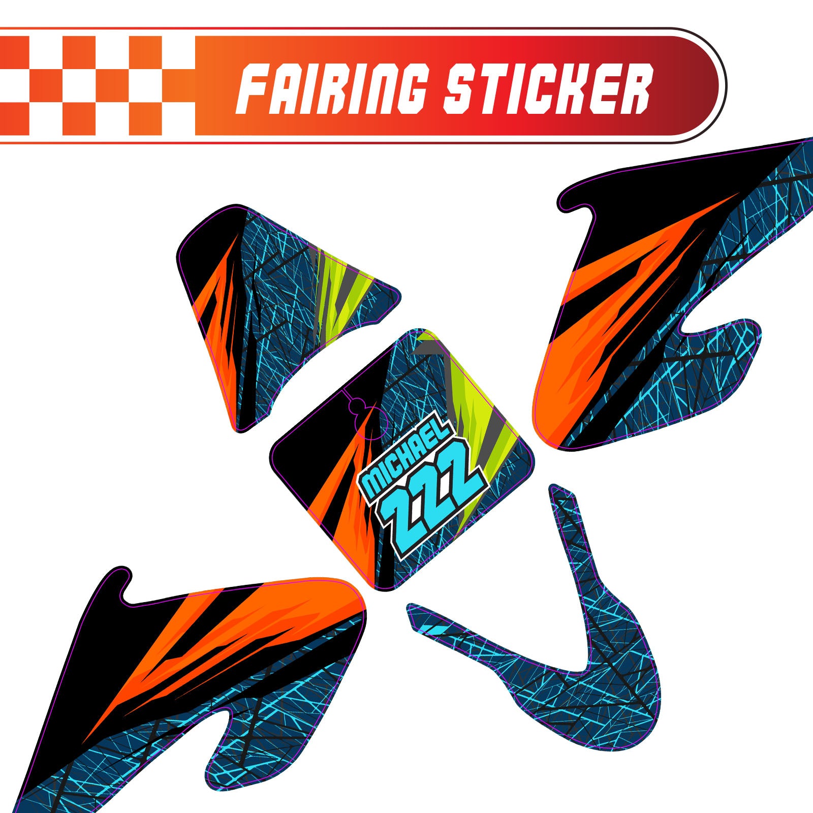 Graphic Kit Decals Fairing Sticker Custom Number For Razor MX500 MX650 - C012 Neon Prism Burst - MC Motoparts