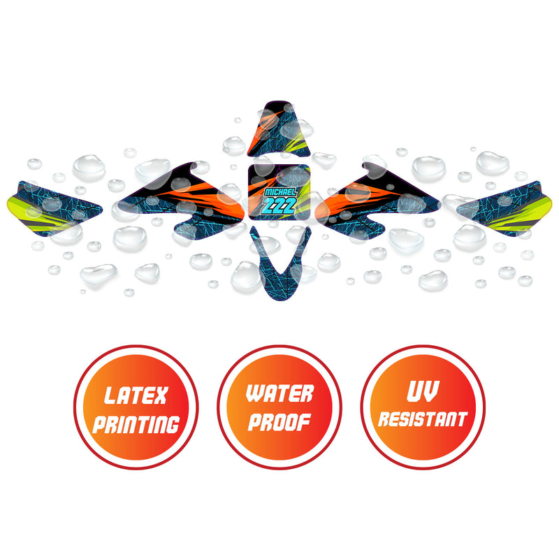 Graphic Kit Decals Fairing Sticker Custom Number For Razor MX500 MX650 - C012 Neon Prism Burst - MC Motoparts