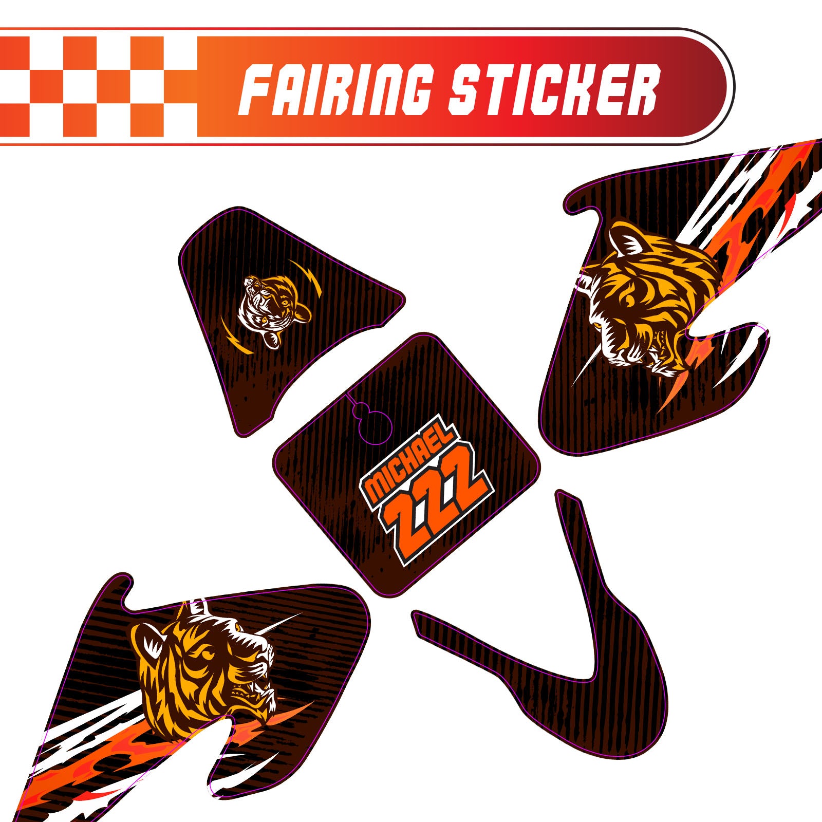 Graphic Kit Decals Fairing Sticker Custom Number For Razor MX500 MX650 - C013 Tiger - MC Motoparts