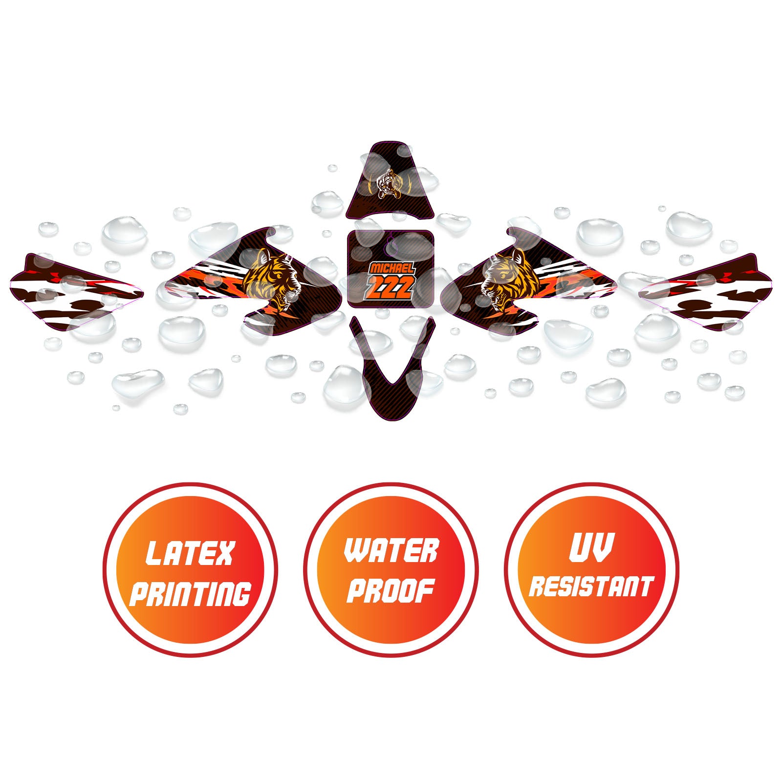 Graphic Kit Decals Fairing Sticker Custom Number For Razor MX500 MX650 - C013 Tiger - MC Motoparts