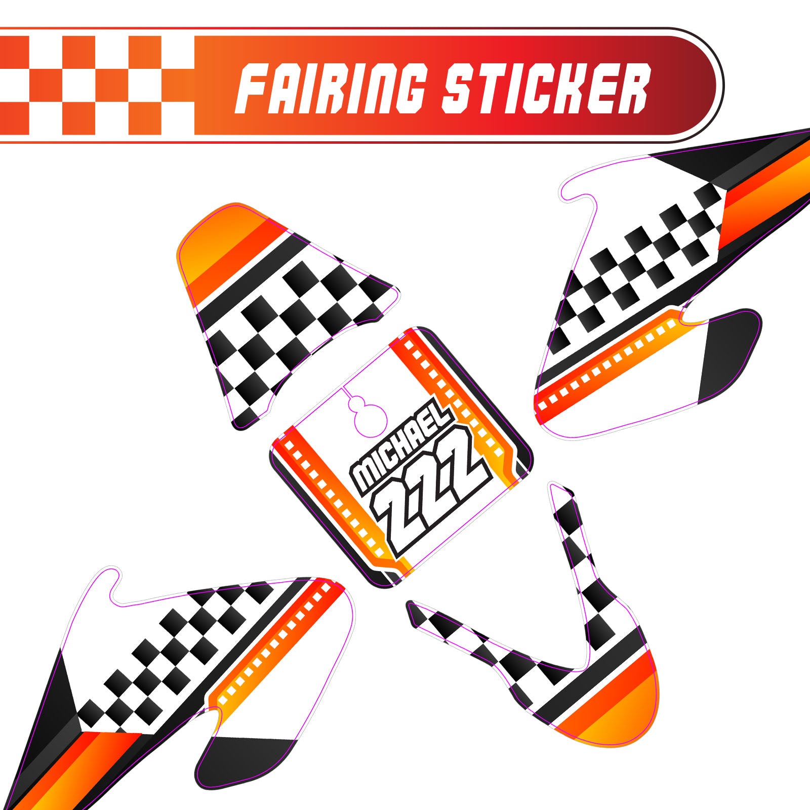 Graphic Kit Decals Fairing Sticker Custom Number For Razor MX500 MX650 - L001 Checkered Fire - MC Motoparts