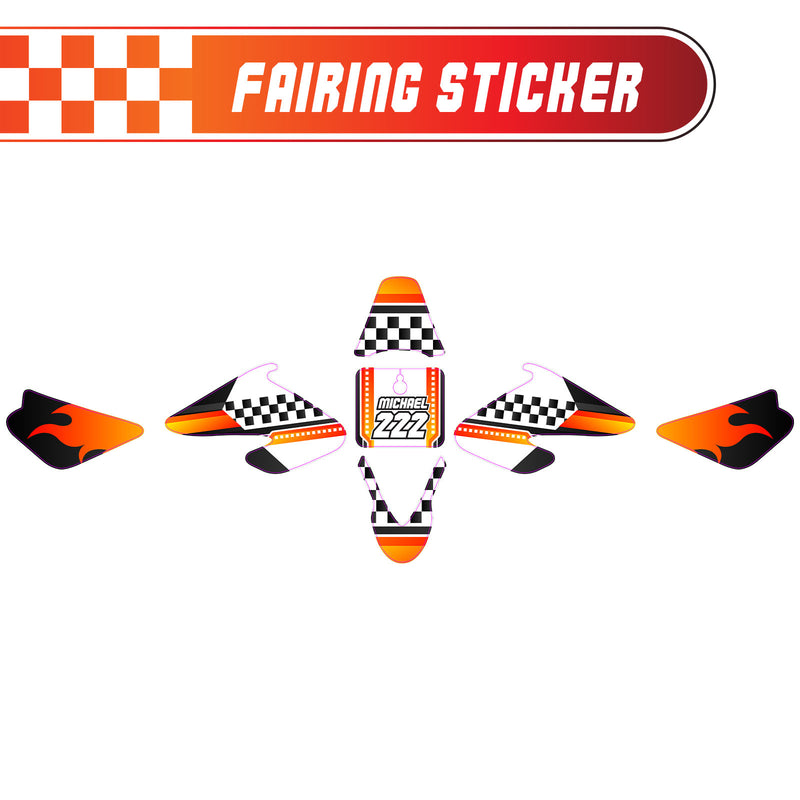 Graphic Kit Decals Fairing Sticker Custom Number For Razor MX500 MX650 - L001 Checkered Fire - MC Motoparts