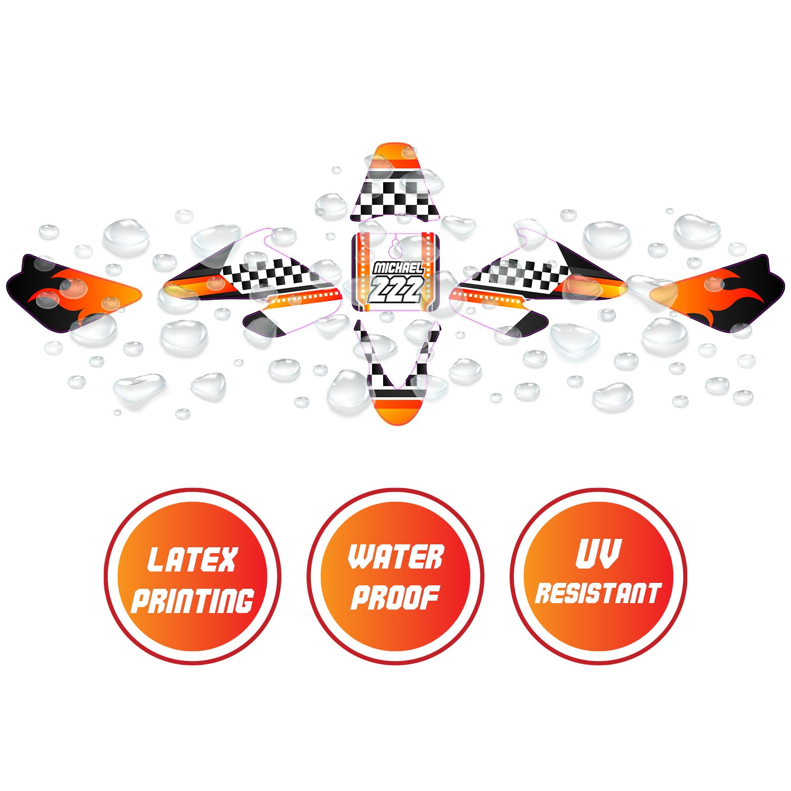 Graphic Kit Decals Fairing Sticker Custom Number For Razor MX500 MX650 - L001 Checkered Fire - MC Motoparts