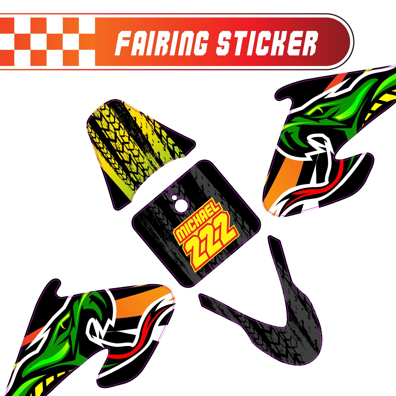 Graphic Kit Decals Fairing Sticker Custom Number For Razor MX500 MX650 - L002 Neon Serpent Skin - MC Motoparts