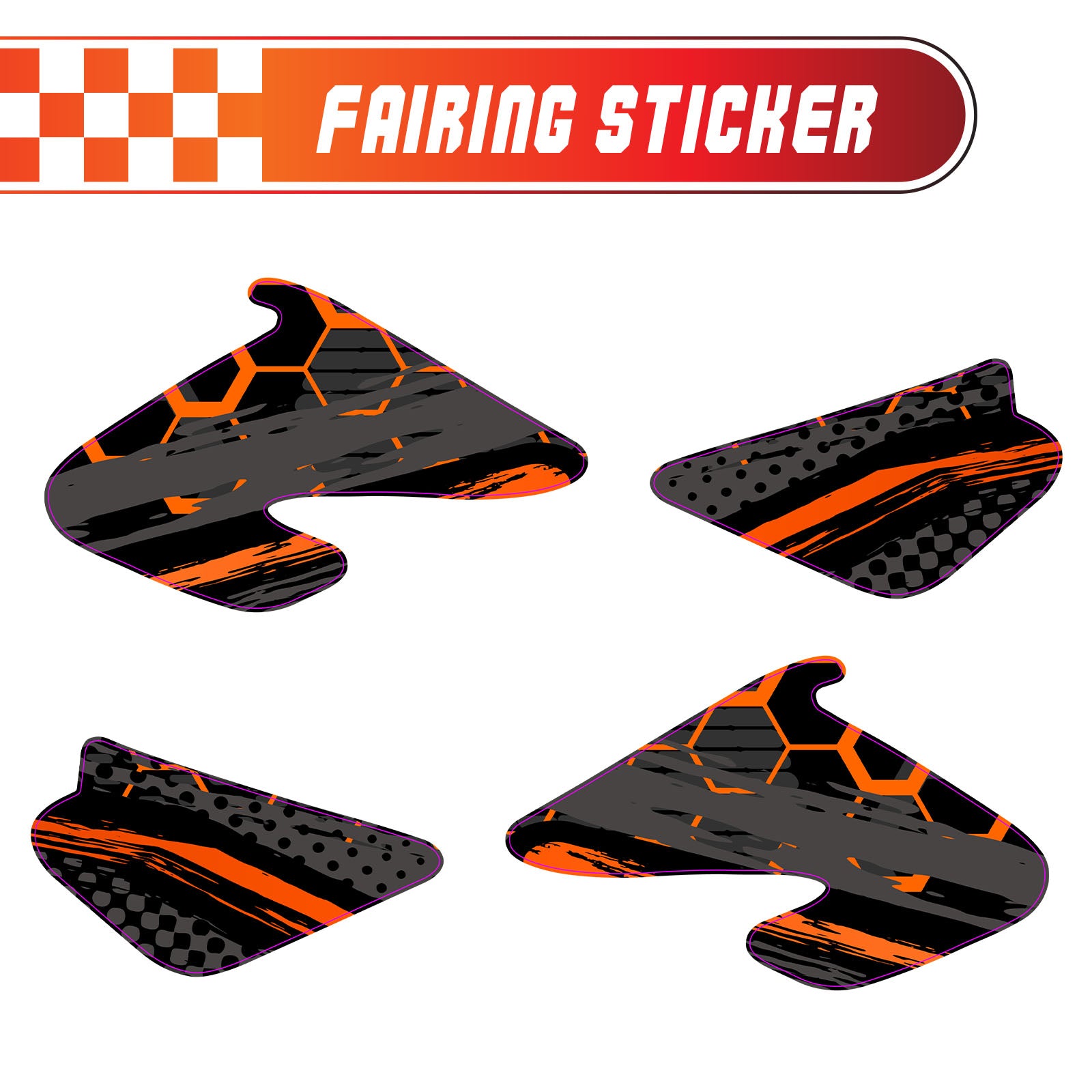 Graphic Kit Decals Fairing Sticker Custom Number For Razor MX500 MX650 - L003 Orange Hexagon - MC Motoparts
