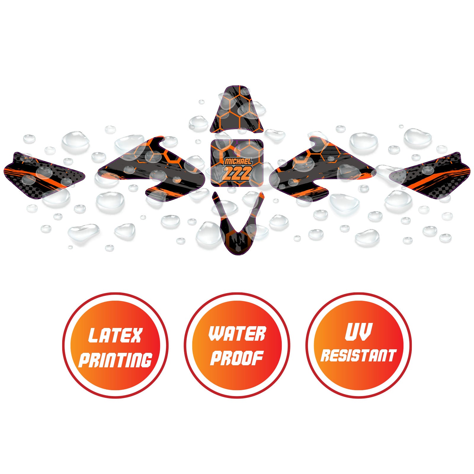 Graphic Kit Decals Fairing Sticker Custom Number For Razor MX500 MX650 - L003 Orange Hexagon - MC Motoparts