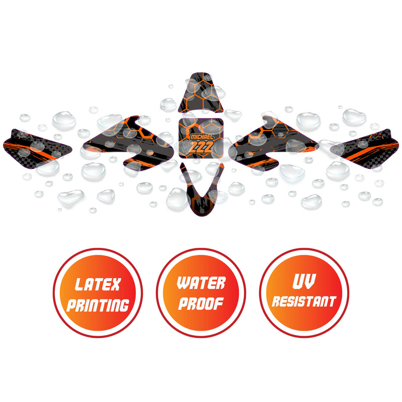 Graphic Kit Decals Fairing Sticker Custom Number For Razor MX500 MX650 - L003 Orange Hexagon - MC Motoparts