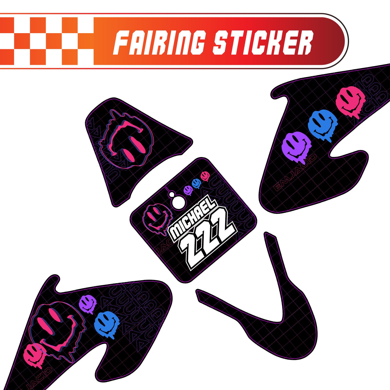 Graphic Kit Decals Fairing Sticker Custom Number For Razor MX500 MX650 - L004 Dissolve Smiley Face - MC Motoparts