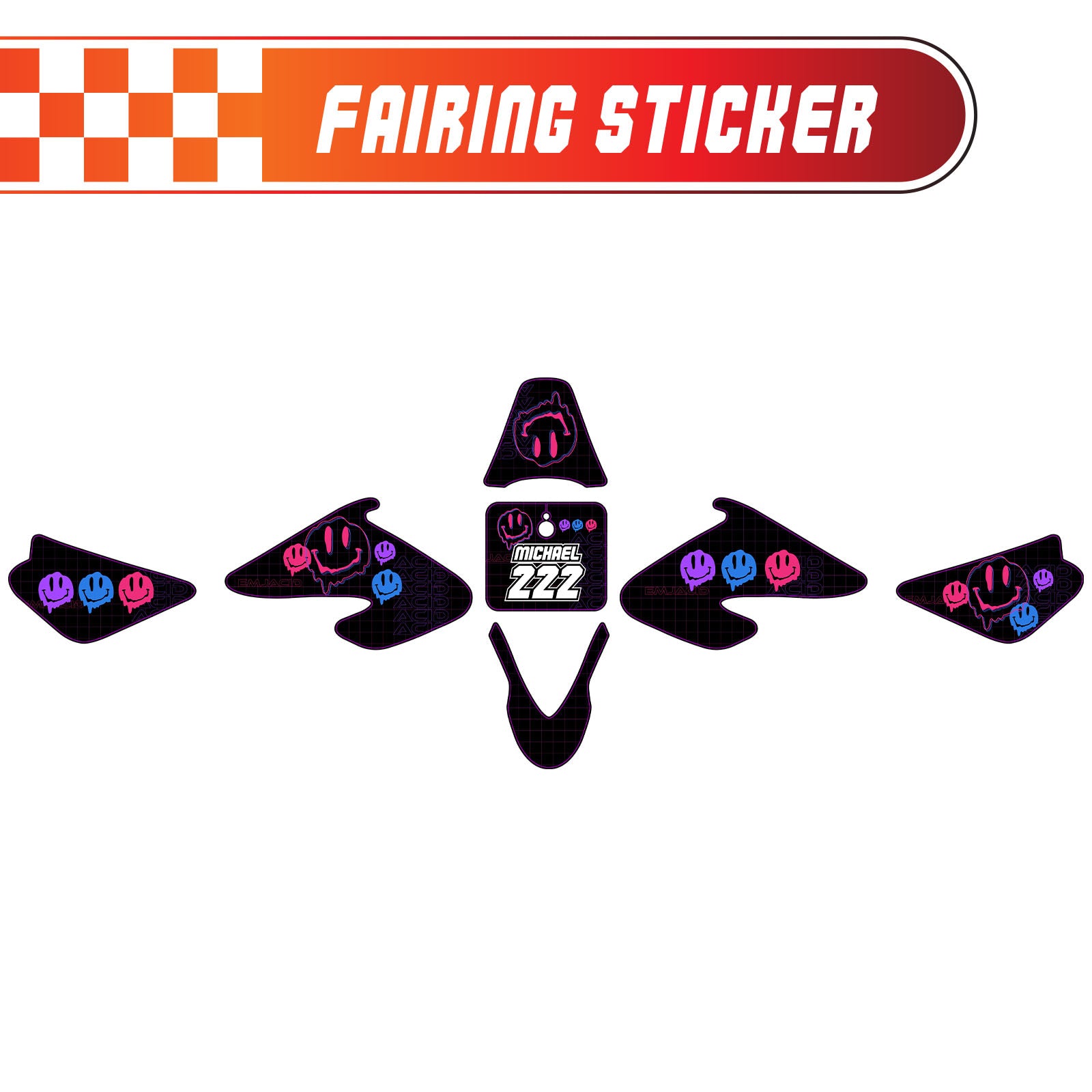 Graphic Kit Decals Fairing Sticker Custom Number For Razor MX500 MX650 - L004 Dissolve Smiley Face - MC Motoparts