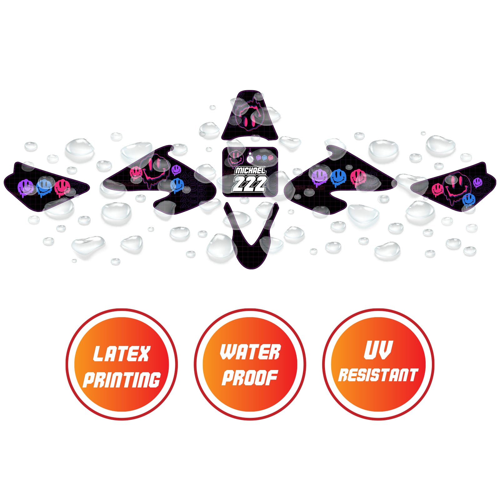 Graphic Kit Decals Fairing Sticker Custom Number For Razor MX500 MX650 - L004 Dissolve Smiley Face - MC Motoparts