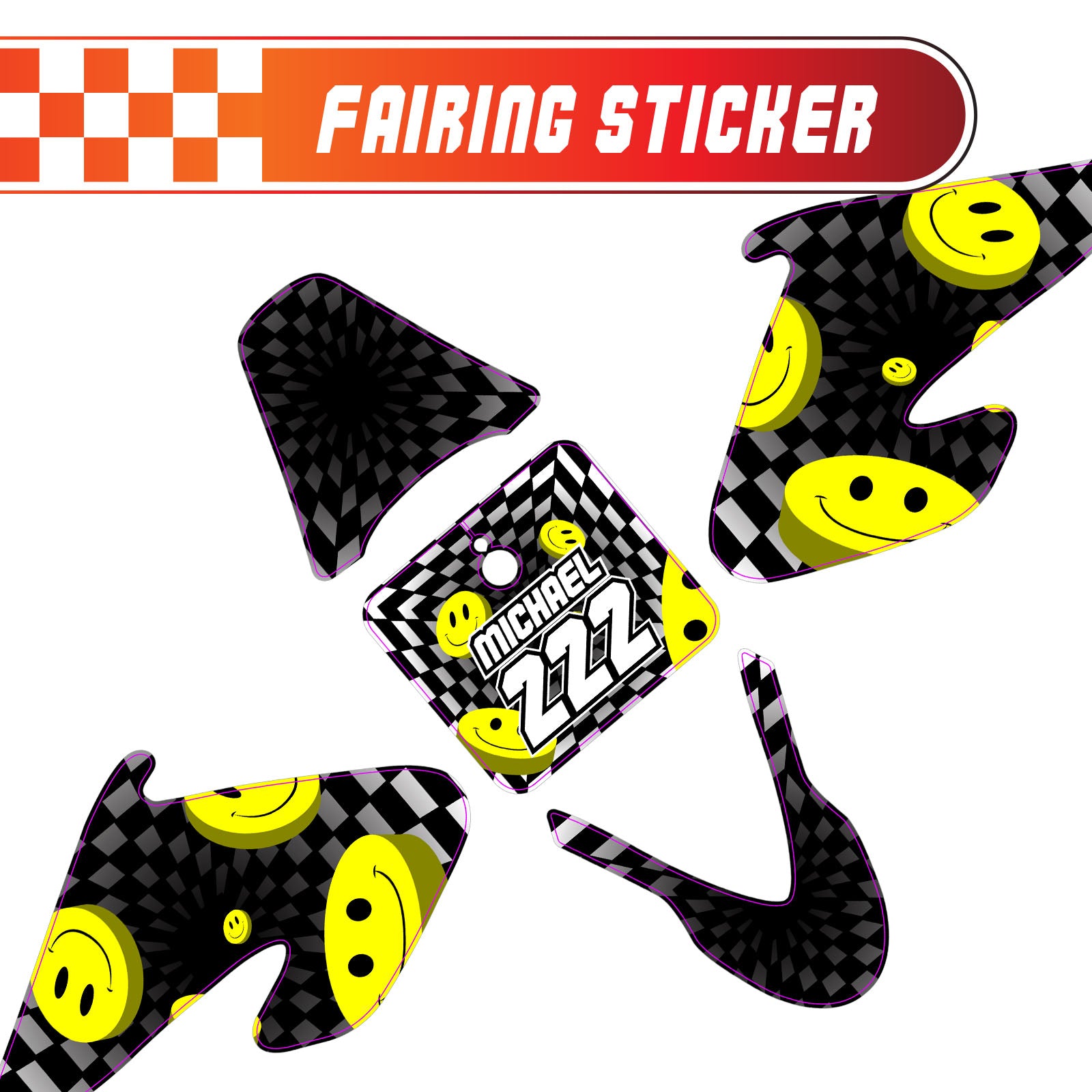 Graphic Kit Decals Fairing Sticker Custom Number For Razor MX500 MX650 - L005 3D Laughing Face - MC Motoparts