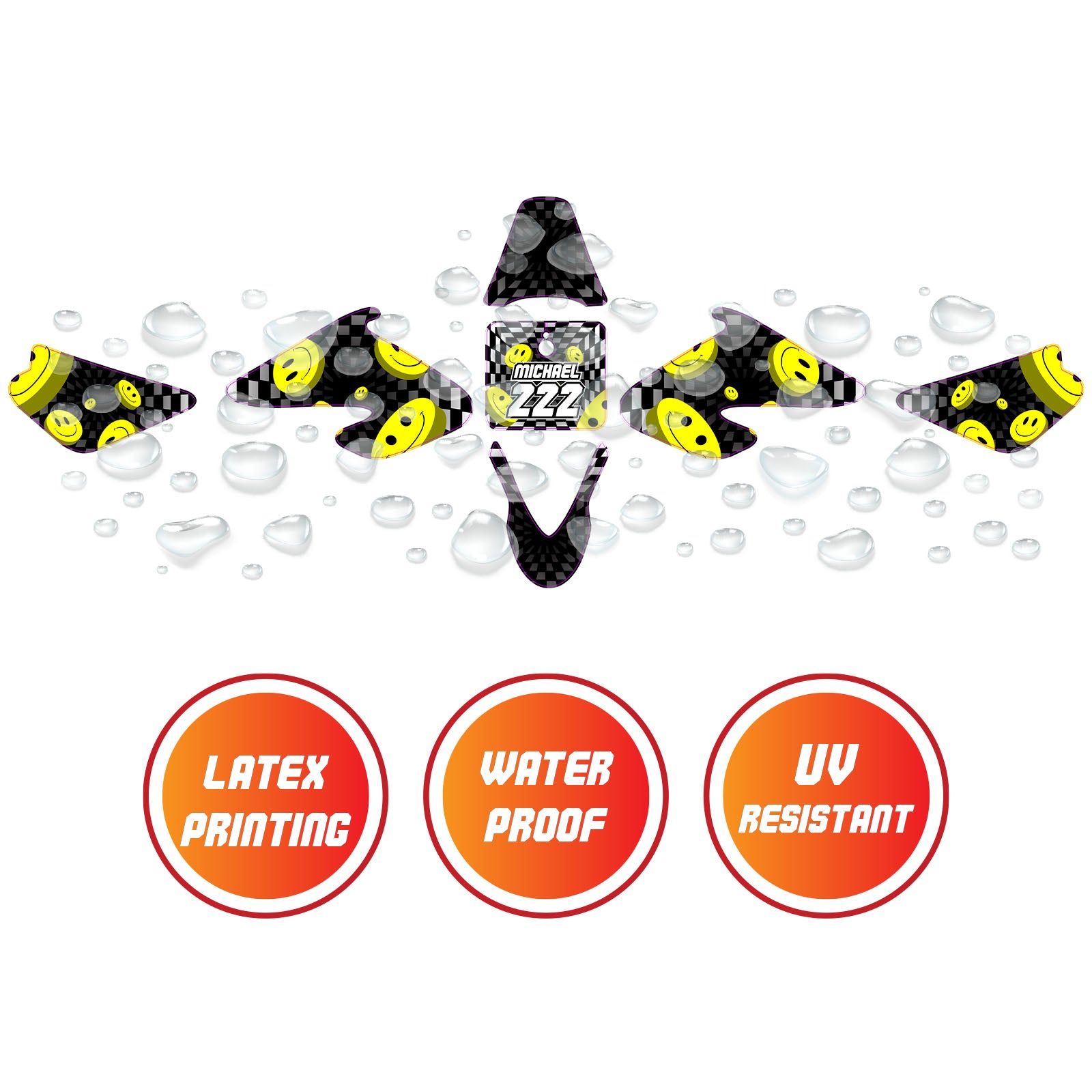 Graphic Kit Decals Fairing Sticker Custom Number For Razor MX500 MX650 - L005 3D Laughing Face - MC Motoparts