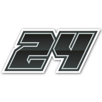 Three custom racing number stickers with gradient outline style for dirt bikes and motorcycles, personalized decals by MC Motoparts.