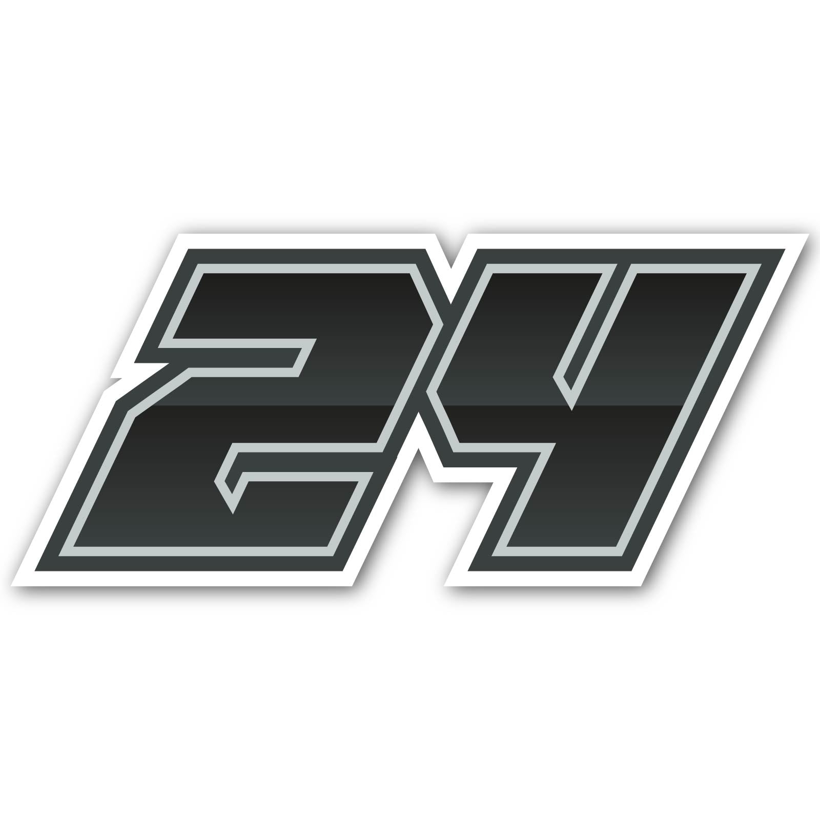 Three custom racing number stickers with gradient outline style for dirt bikes and motorcycles, personalized decals by MC Motoparts.