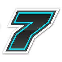 Three custom racing number stickers in G004 gradient outline style for dirt bikes and motorcycles, personalized decals by MC Motoparts.