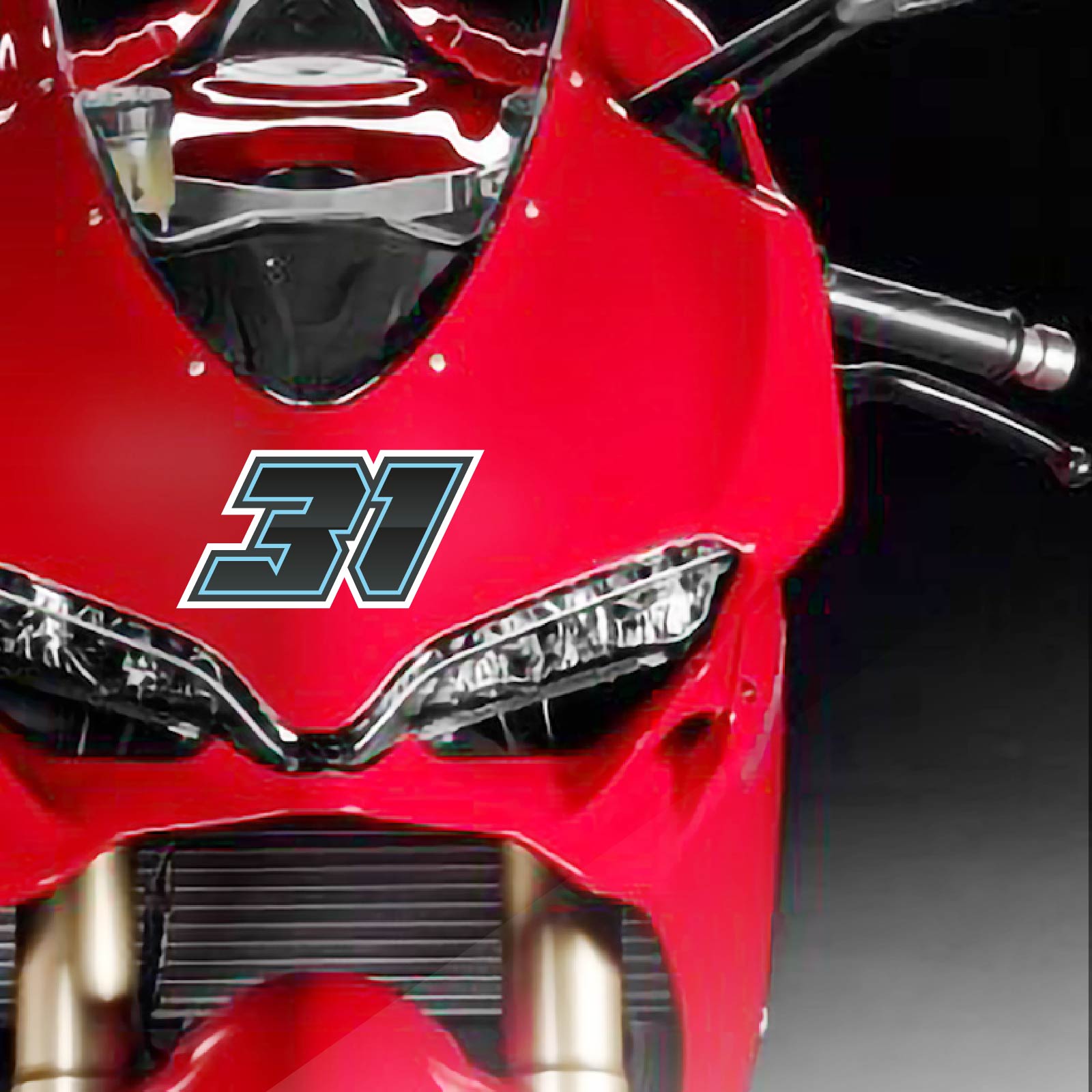 Custom racing number stickers for dirt bikes and motorcycles, featuring gradient outline style in a 3-pack by MC Motoparts.