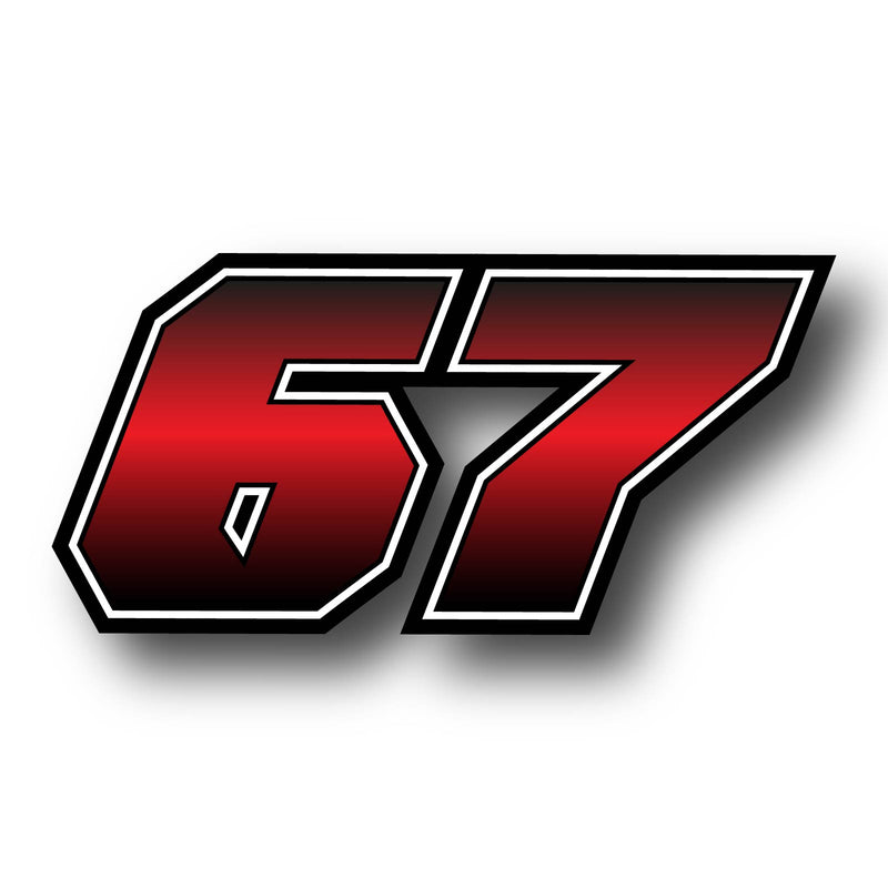 Three custom dirt bike racing number stickers with gradient style from MC Motoparts, designed for motorcycles and dirt bikes.