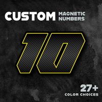Custom racing number stickers in G011 carbon fiber style, 3-pack for dirt bikes and motorcycles, featuring personalized decals by MC Motoparts.