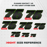 Three custom racing number stickers in G011 carbon fiber style for dirt bikes and motorcycles, personalized decal set by MC Motoparts.