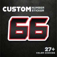 Custom MC Motoparts G012 carbon fiber racing number and name decals on professional vinyl for dirt bikes and motorcycles.