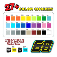 Custom Pro-Series G013 carbon fiber racing number and name decals on professional-grade vinyl, suitable for dirt bikes and motorcycles.
