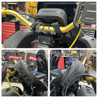 Pazoma waterproof motorcycle handlebar bag with tactical design, fits Harley Softail, Dyna, and Sportster bikes for secure storage.