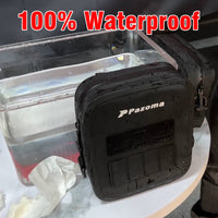 Pazoma waterproof motorcycle handlebar bag with tactical design, fits Harley Softail, Dyna, Sportster models, mounted on handlebars.