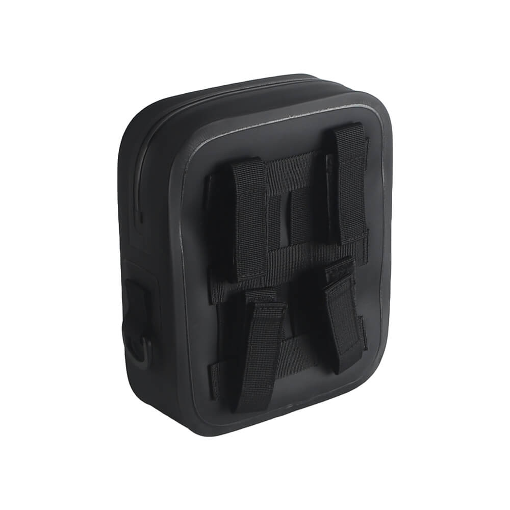 Pazoma waterproof motorcycle handlebar bag with tactical design mounted on a Harley Softail Dyna Sportster for storage.